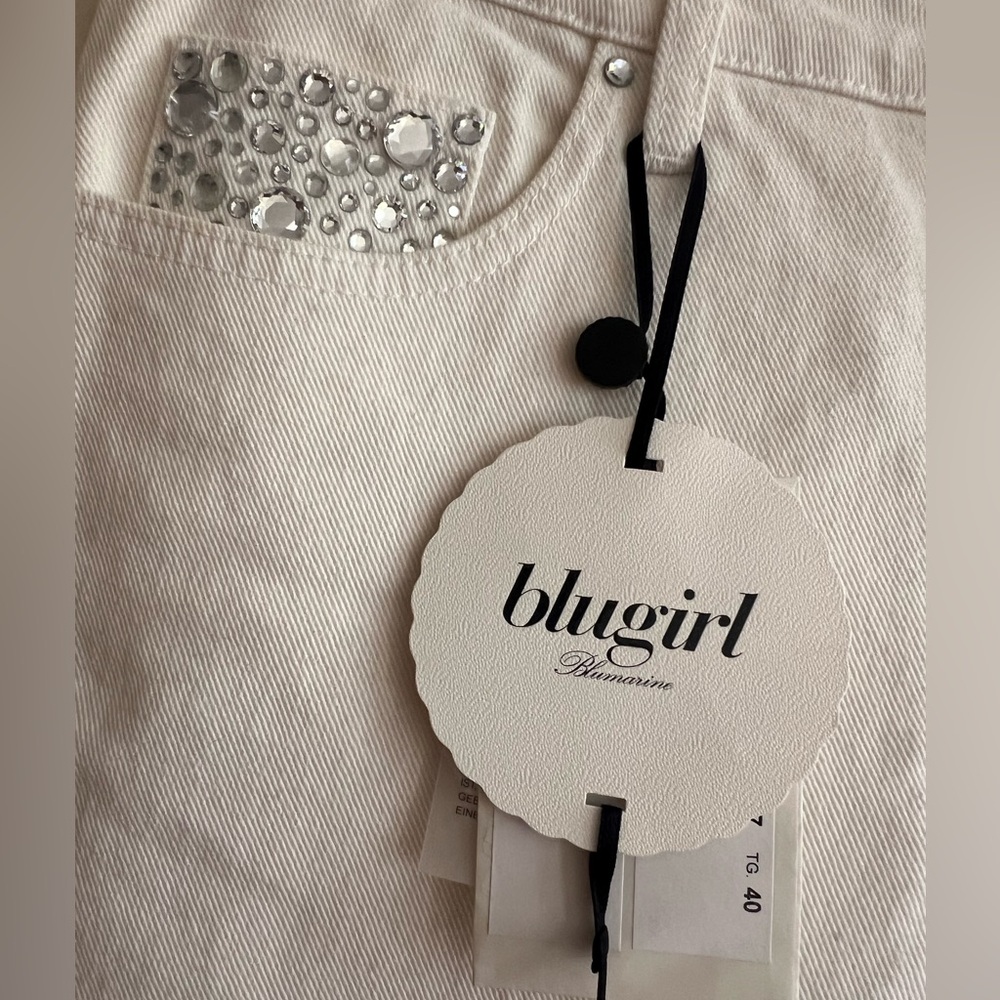 NWT Blumarine White Swarovski Crystal Jeans Made Italy Size 40 - Picture 2 of 12